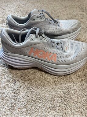 Hoka One One Bondi 8 Womens Sz 10B Shoes Gray Running Walking Gym Sneaker Traine